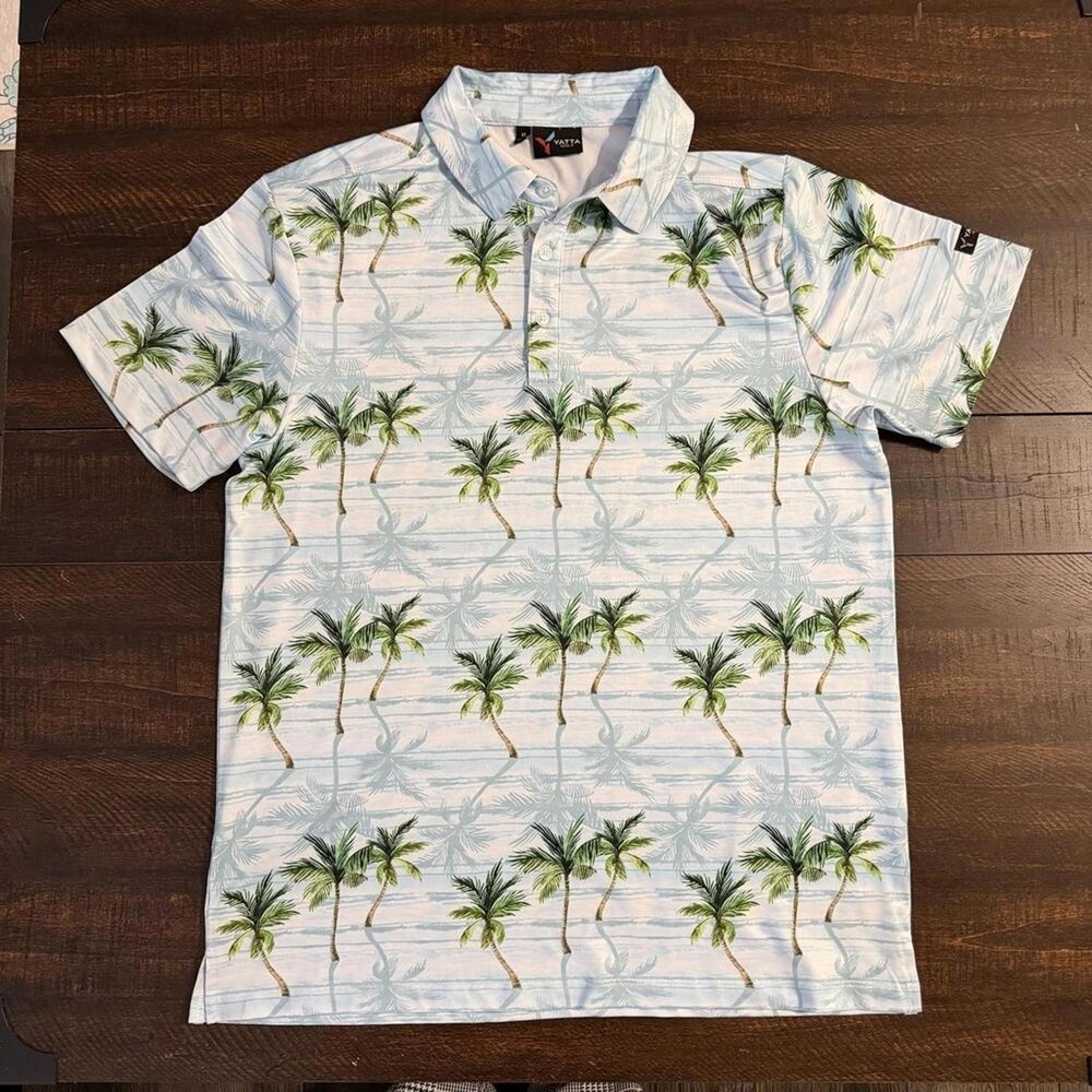 Yatta Golf Polo Palm Tree Performance Polo Blue White M Golfcore Breathable